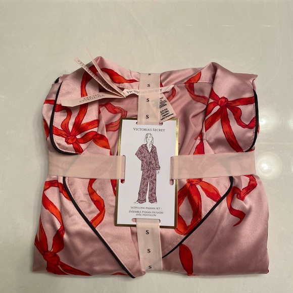 Victoria secret chalk rose bow satin pajama size S gift set - Picture 10 of 13